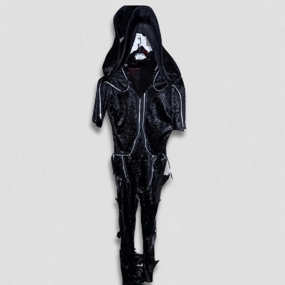 Dark Dragon Lord Warlock Halloween Costume Gothic Feathers Zippers Black sz S - Picture 1 of 15